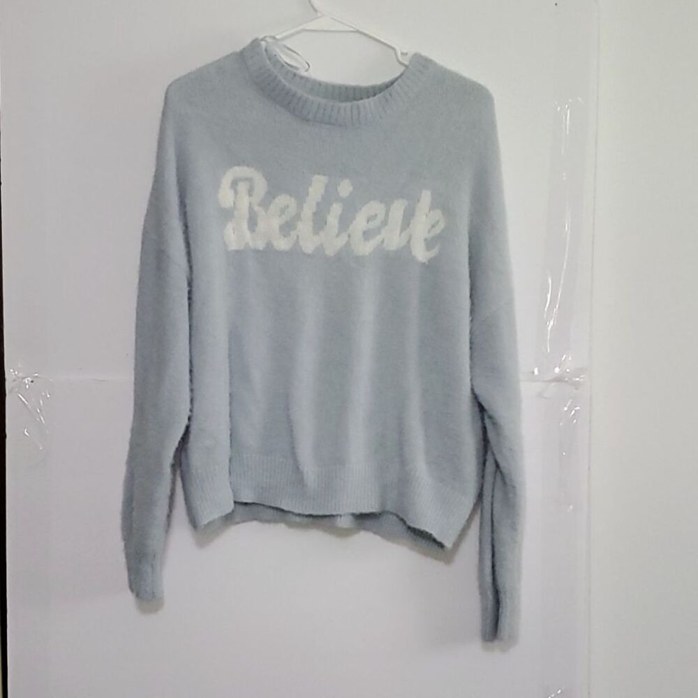 A Nikkak Women's Sweater Soft Fuzzy Believe Boho Academia Pullover Size XL
